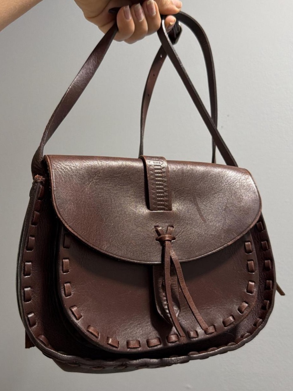 Madewell Dark Brown Leather Crossbody Saddle Bag with Tassel